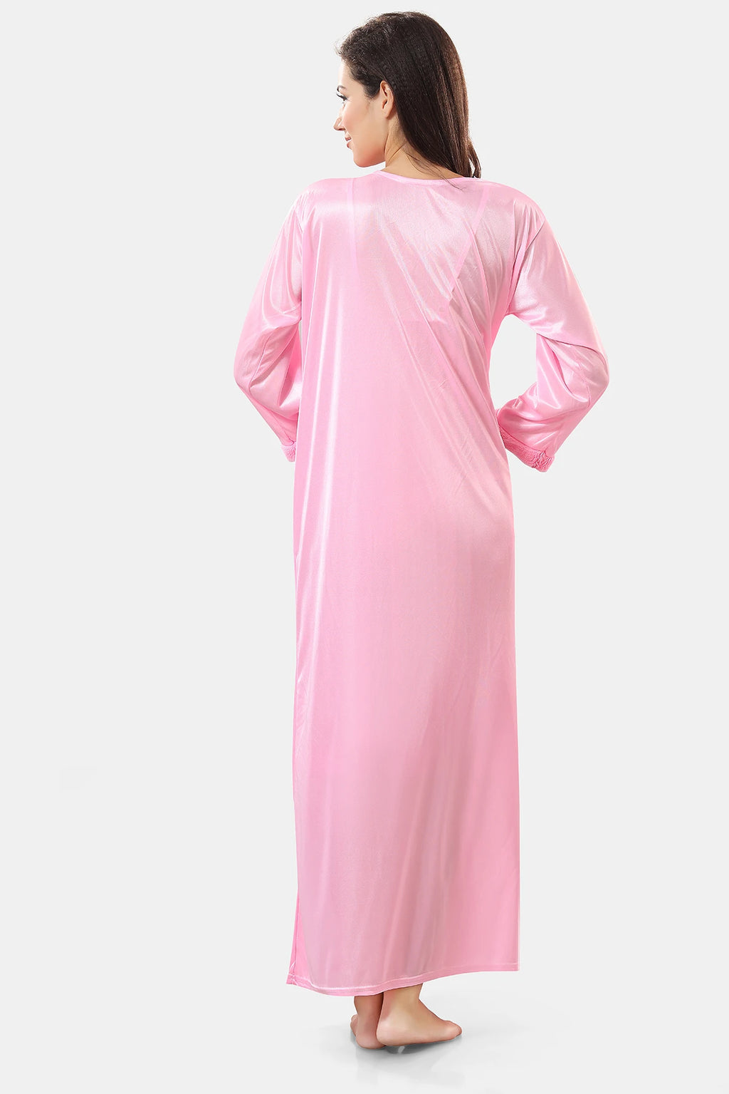 Pink satin nighty back view
