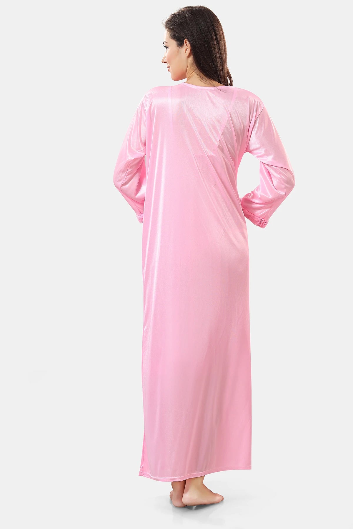 Pink satin nighty back view
