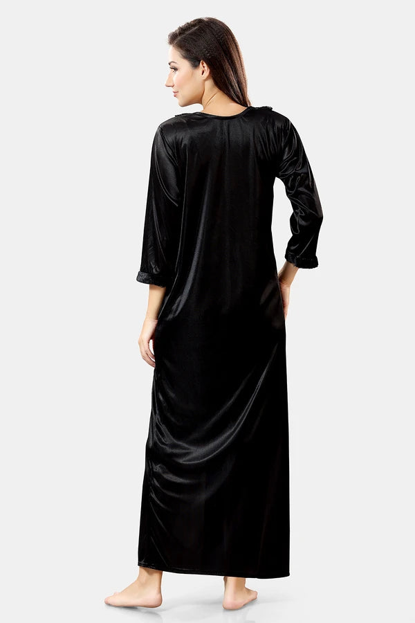 Black satin net nighty with robe