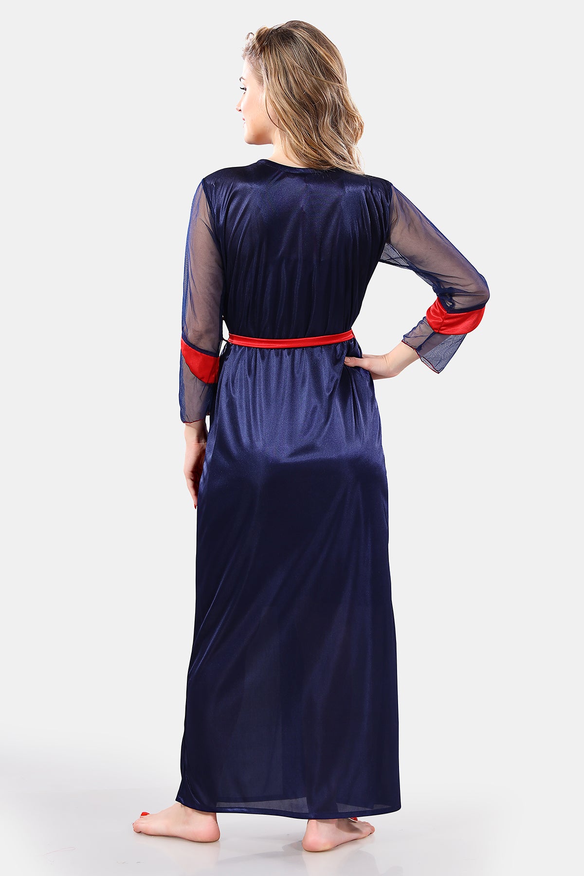 Solid Satin Short Nighty with Robe for Women