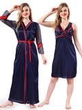 Solid Satin Short Nighty with Robe for Women