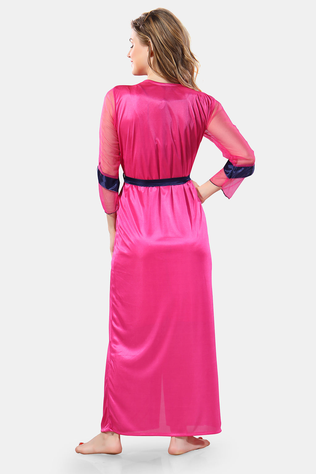 Solid Satin Short Nighty with Robe for Women