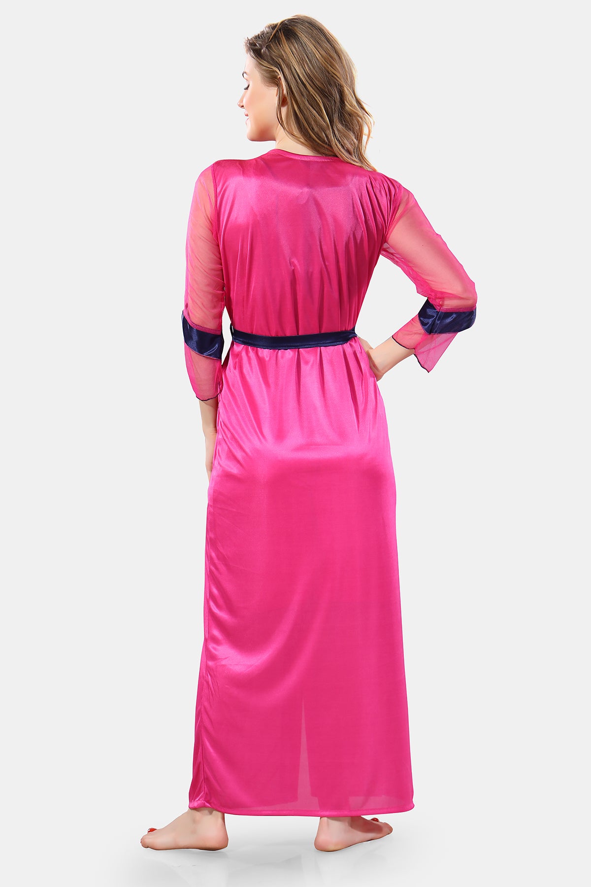 Solid Satin Short Nighty with Robe for Women