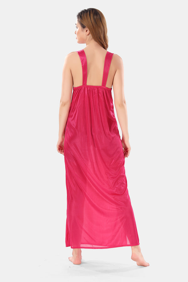 Solid Satin Nighty with Robe for Women