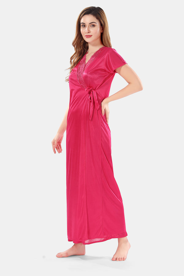 Solid Satin Nighty with Robe for Women