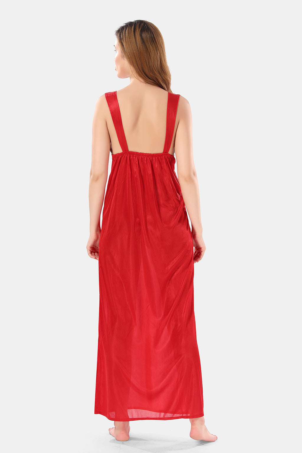 Solid Satin Nighty with Robe for Women