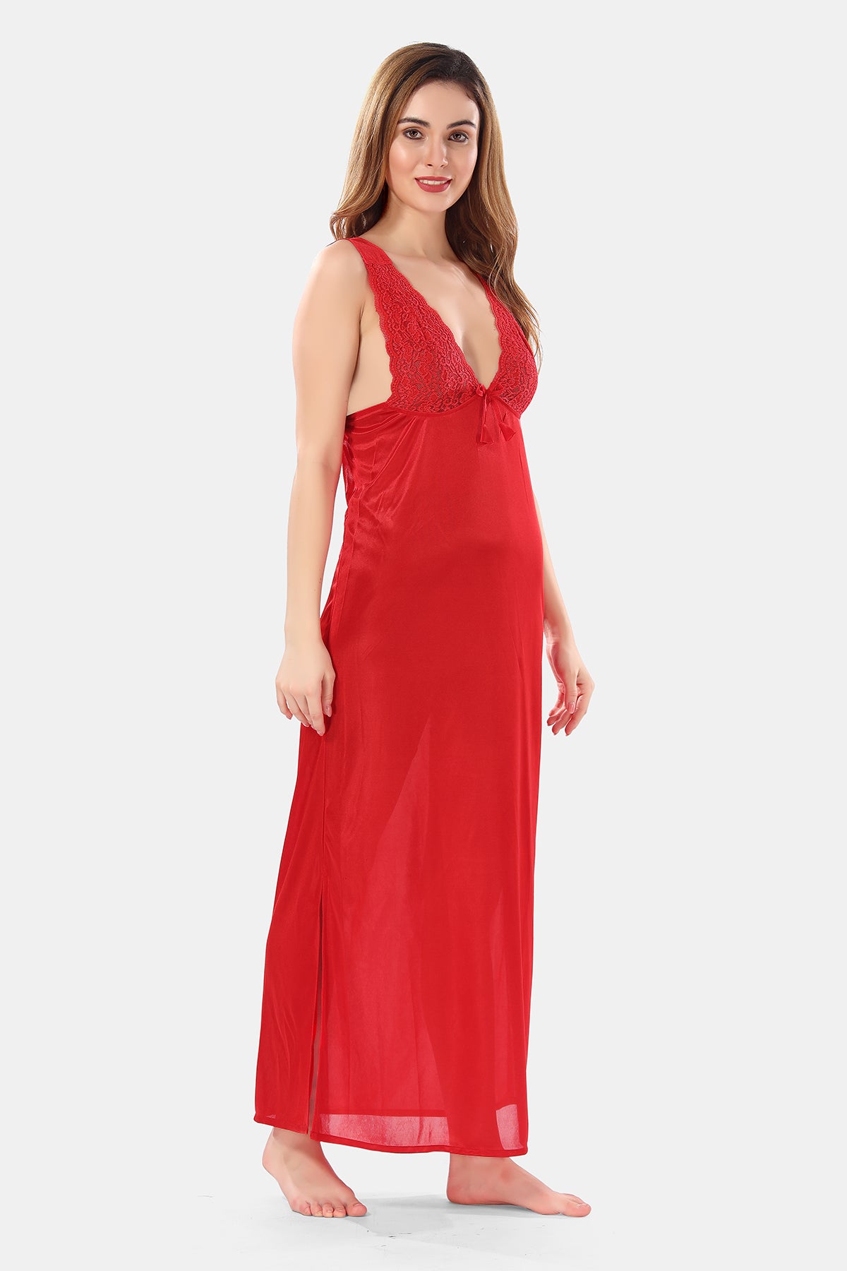 Solid Satin Nighty with Robe for Women