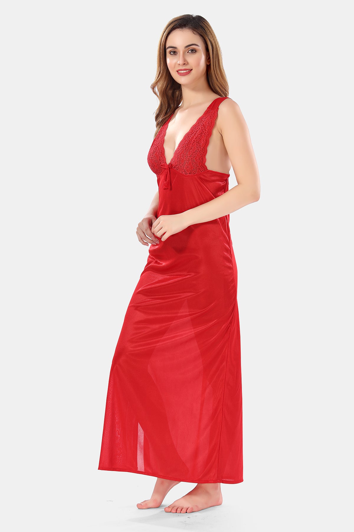 Solid Satin Nighty with Robe for Women
