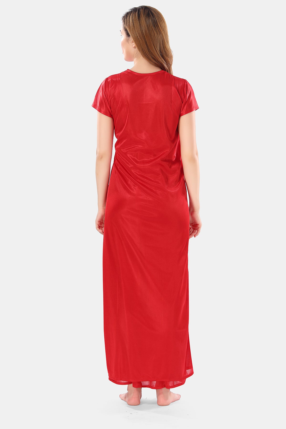 Solid Satin Nighty with Robe for Women