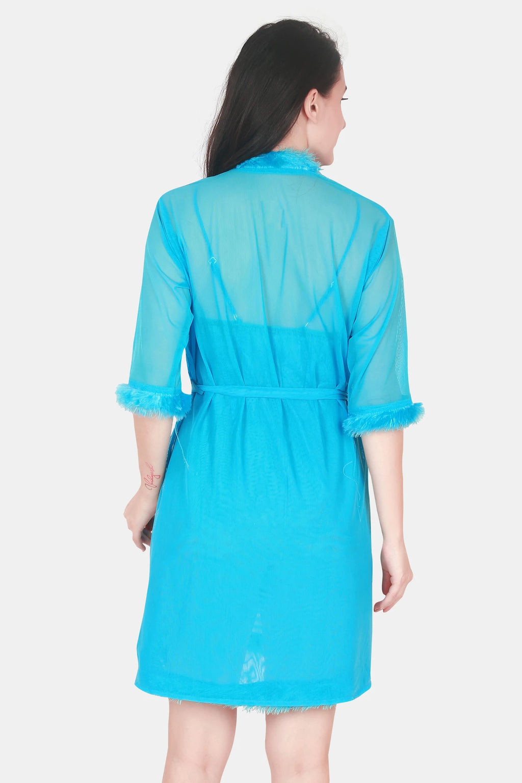 Short nighty with robe sky blue Back View