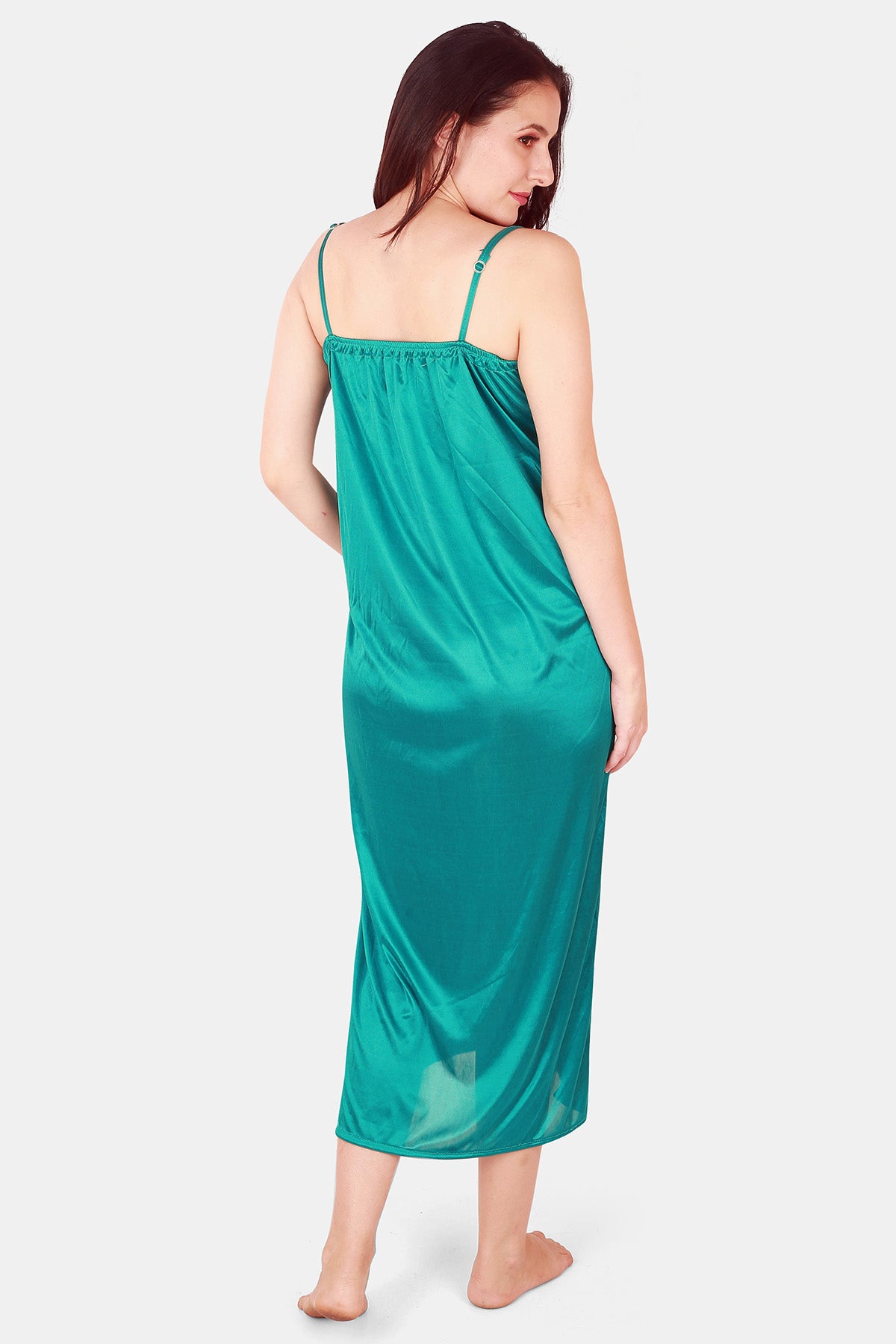 Solid Satin Nighty with Robe for Women Turquoise