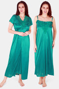 Solid Satin Nighty with Robe for Women Turquoise