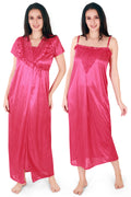 Hot Pink Satin Nighty with Lace Detail Robe for Women