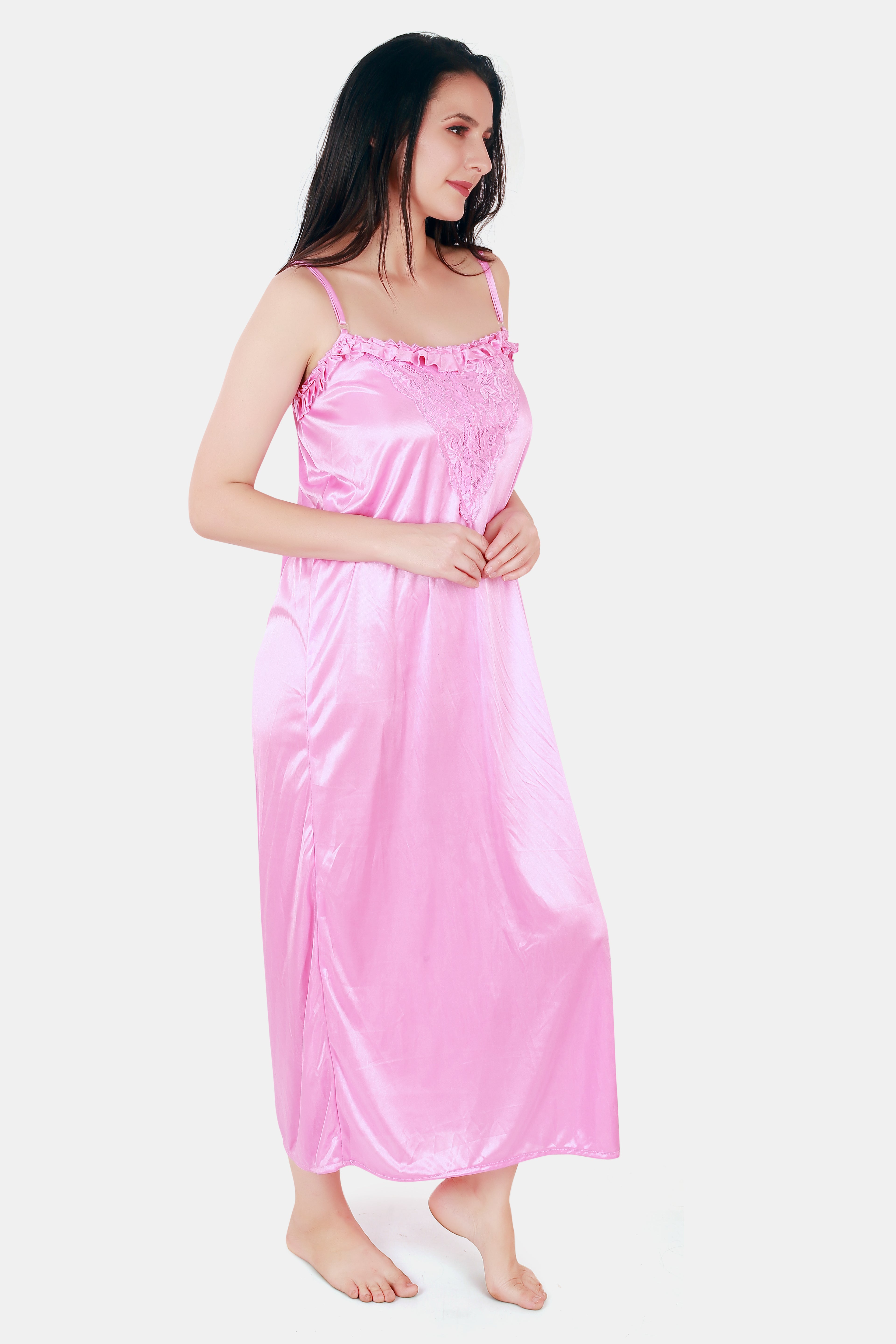 Solid Satin Nighty for Women Light Pink