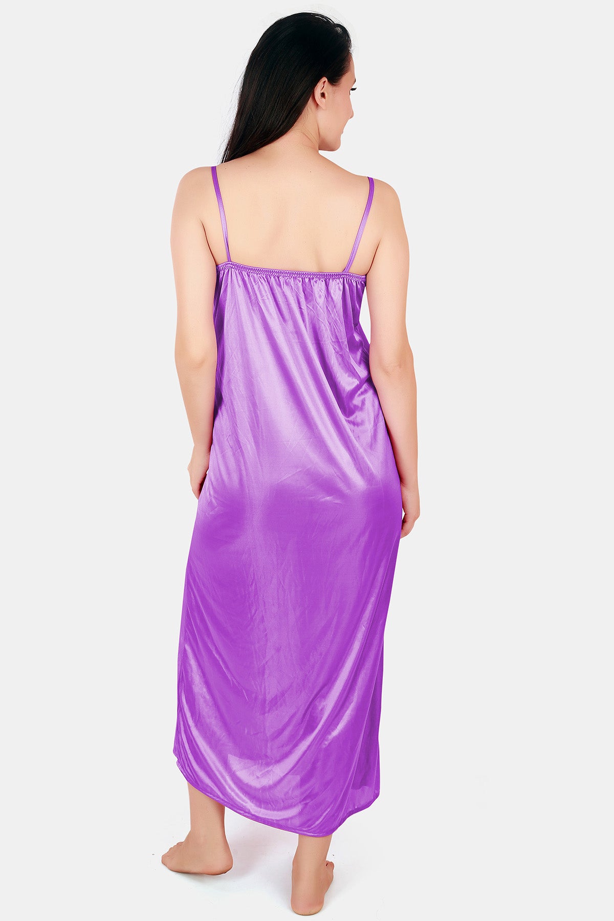 Solid Satin Nighty with Robe for Women