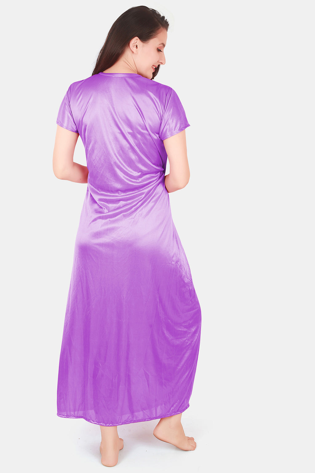 Solid Satin Nighty with Robe for Women