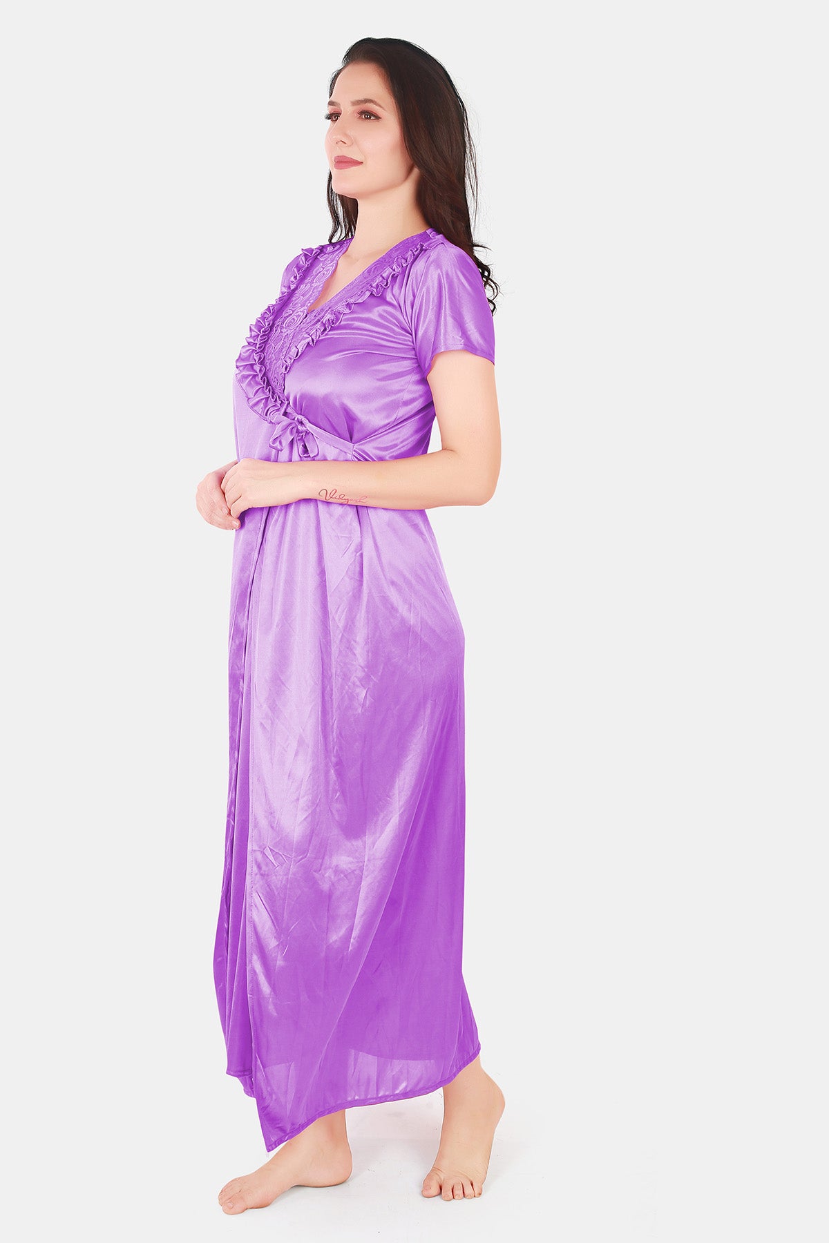 Solid Satin Nighty with Robe for Women