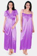 Solid Satin Nighty with Robe for Women
