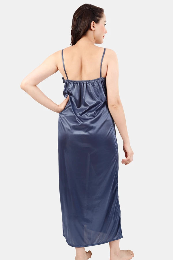 Back view of satin nighty with elastic fit
