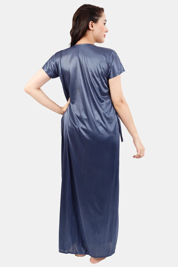 Back view of satin nighty with elastic fit for Women
