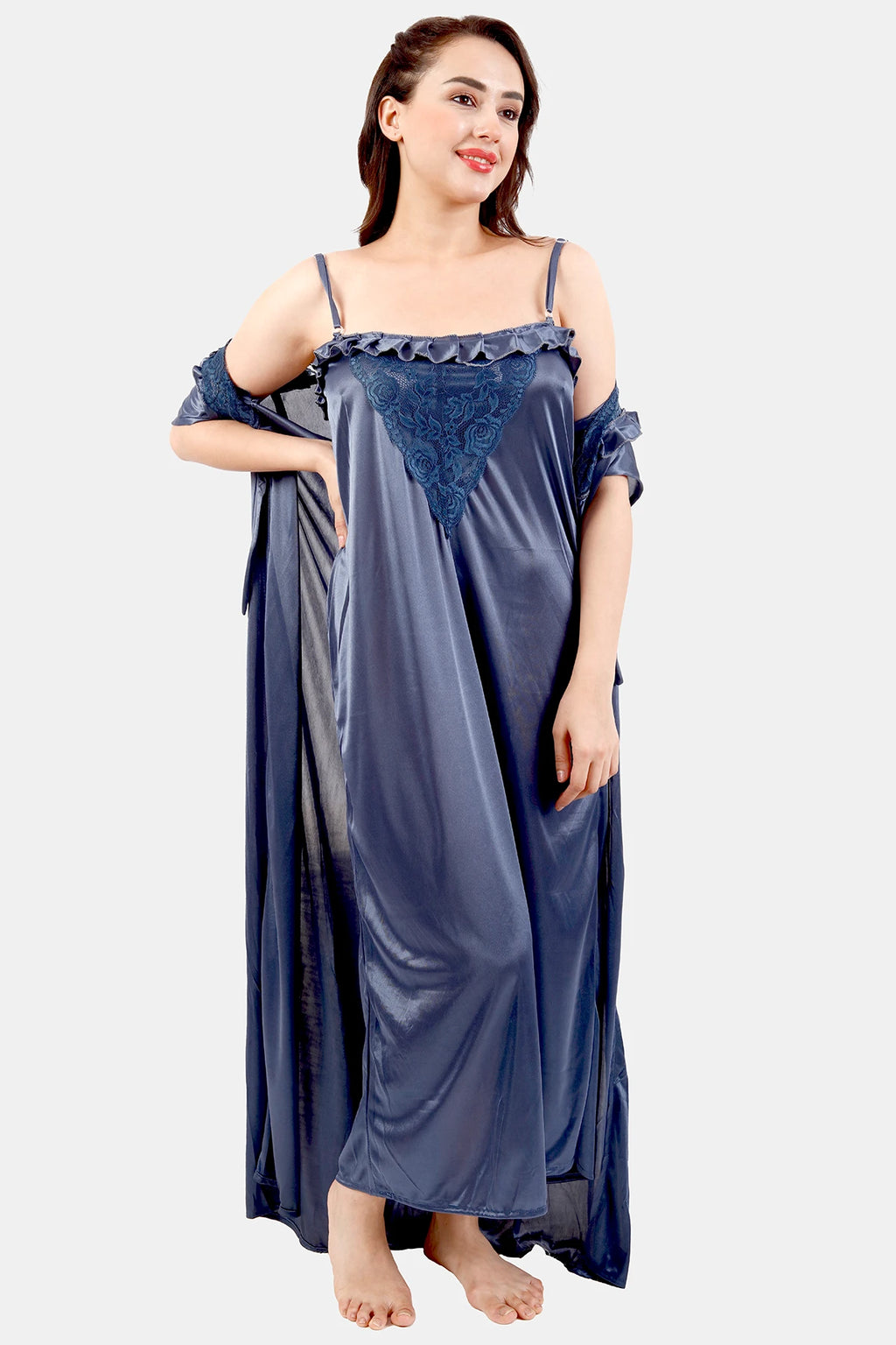 Close up lace detail steel blue nighty
