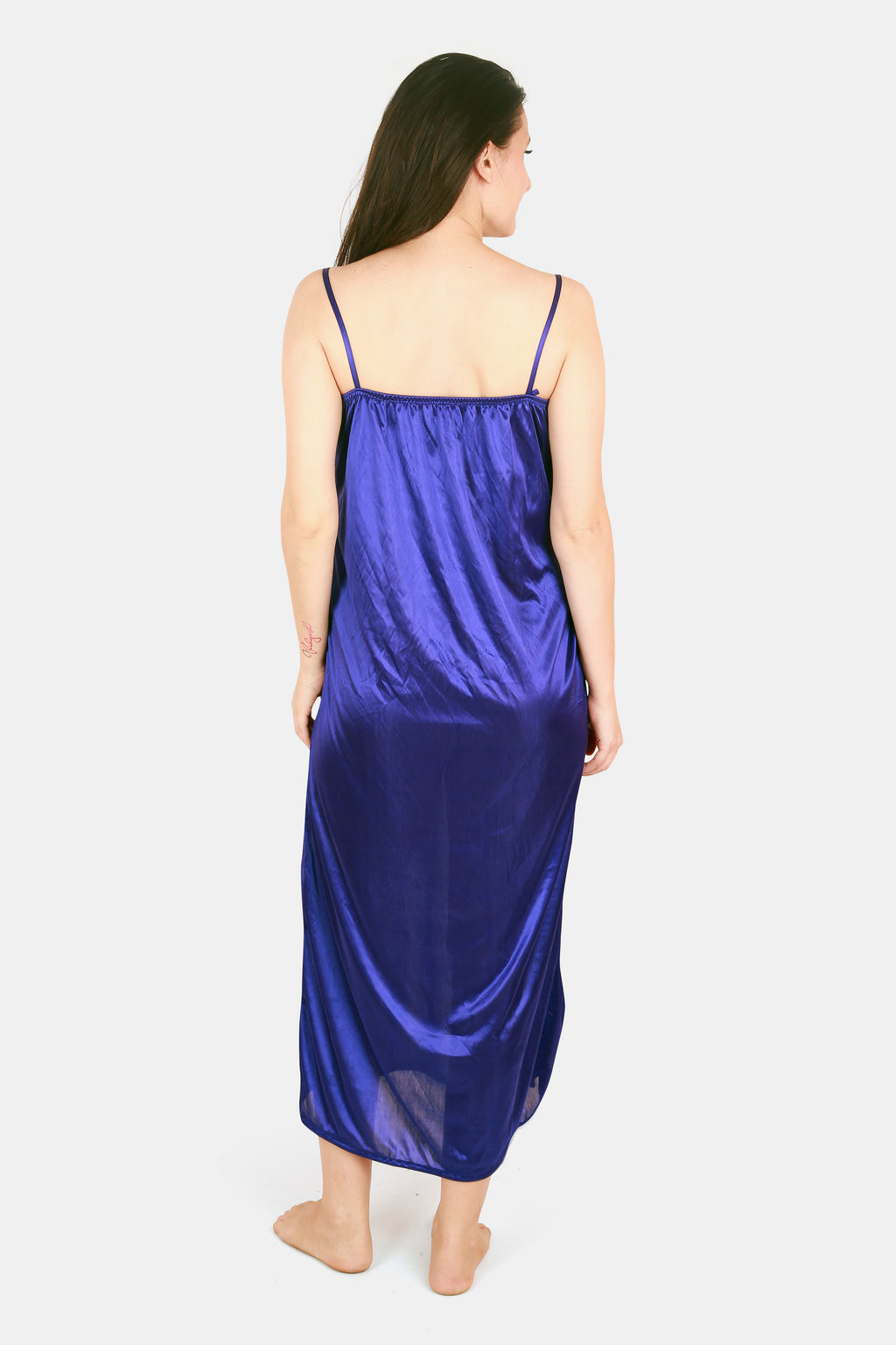 Royal Blue Satin Nighty with Robe Set