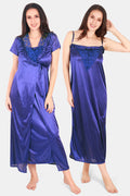 Royal Blue Satin Nighty with Robe Set