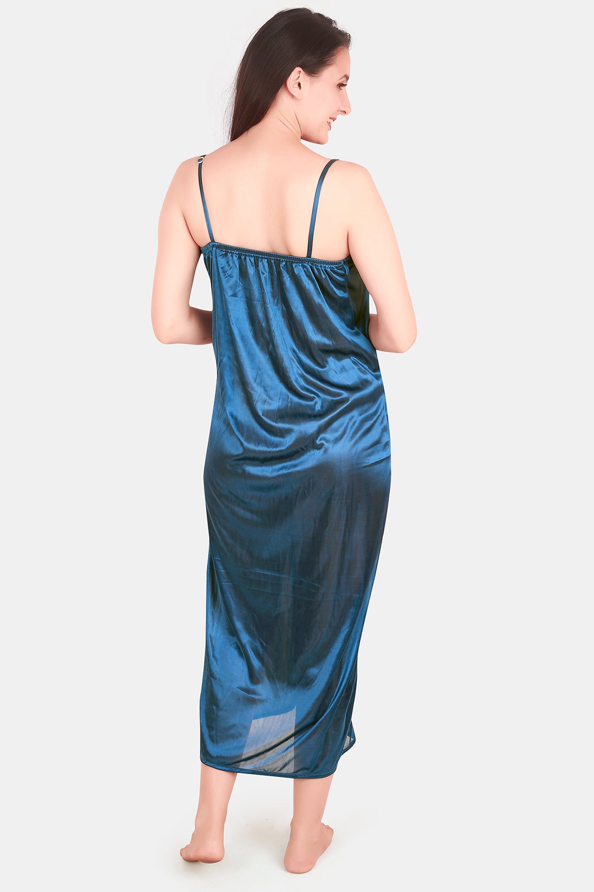 Solid Satin Nighty Women Blue Back