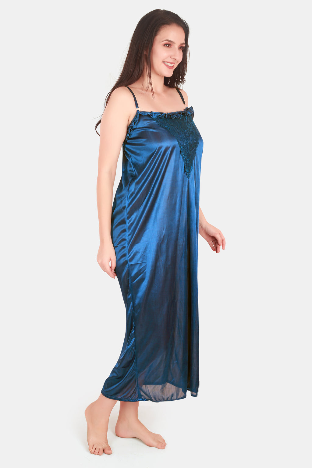Solid Satin Nighty for Women Blue Front