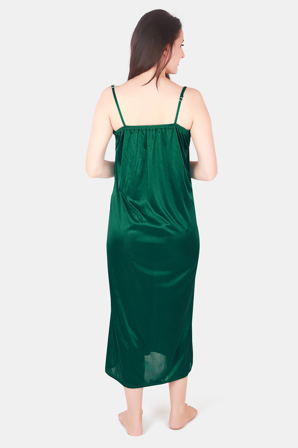 Solid Satin Nighty for Women Bottle Green Back