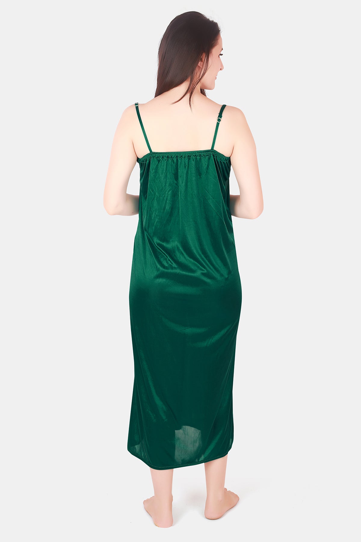 Solid Satin Nighty for Women Bottle Green Back