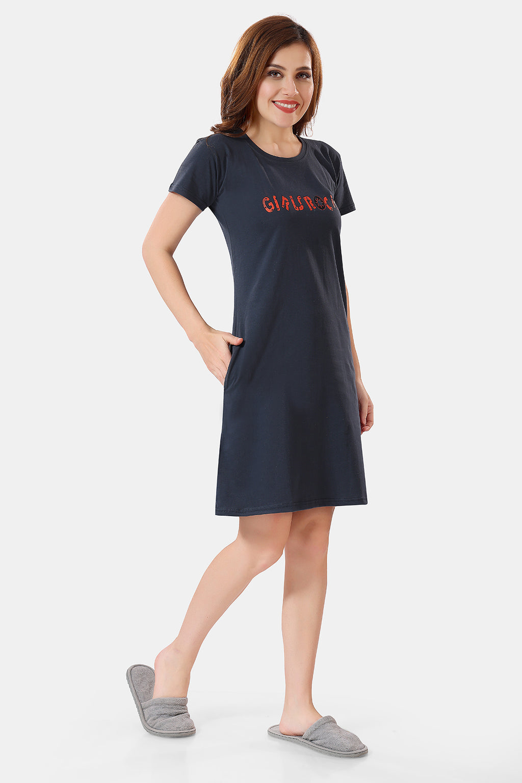 Solid Hosiery Cotton Short Midi Nighty/ Nightdress for Women