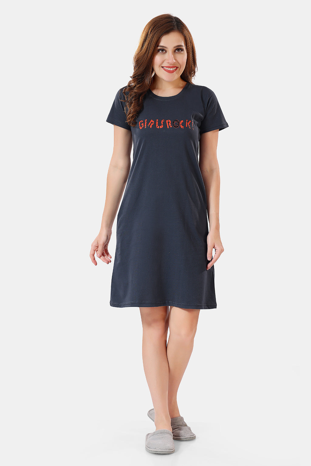 Solid Hosiery Cotton Short Midi Nighty/ Nightdress for Women