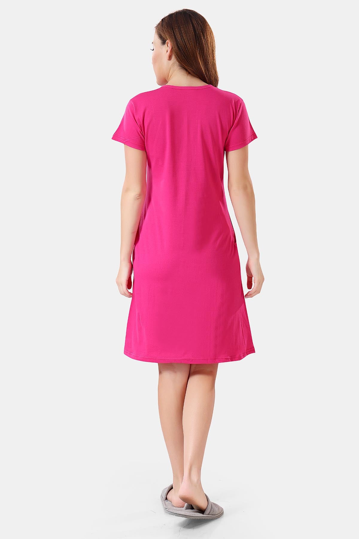 Solid Hosiery Cotton Midi Nighty for Women Back