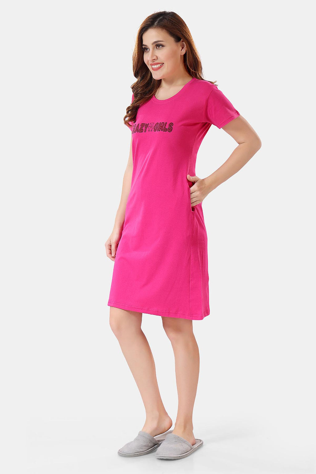 Solid Hosiery Cotton Midi Nighty for Women Side
