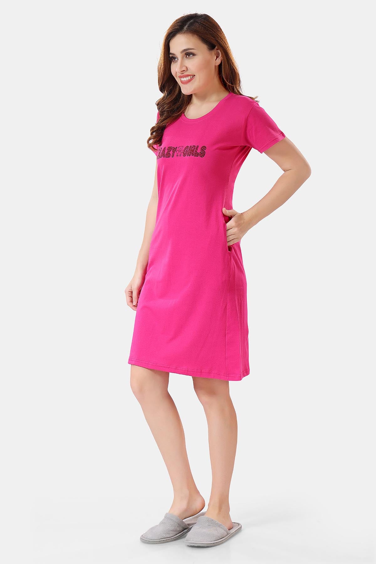 Solid Hosiery Cotton Midi Nighty for Women Side