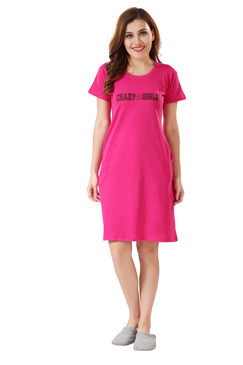 Solid Hosiery Cotton Midi Nighty for Women Front