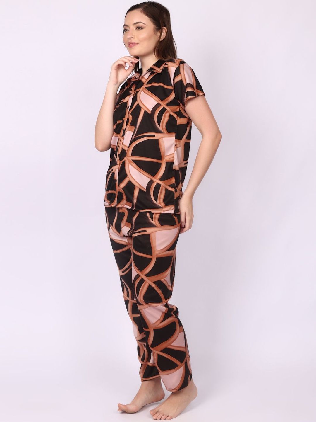 Women Black Printed Night suit