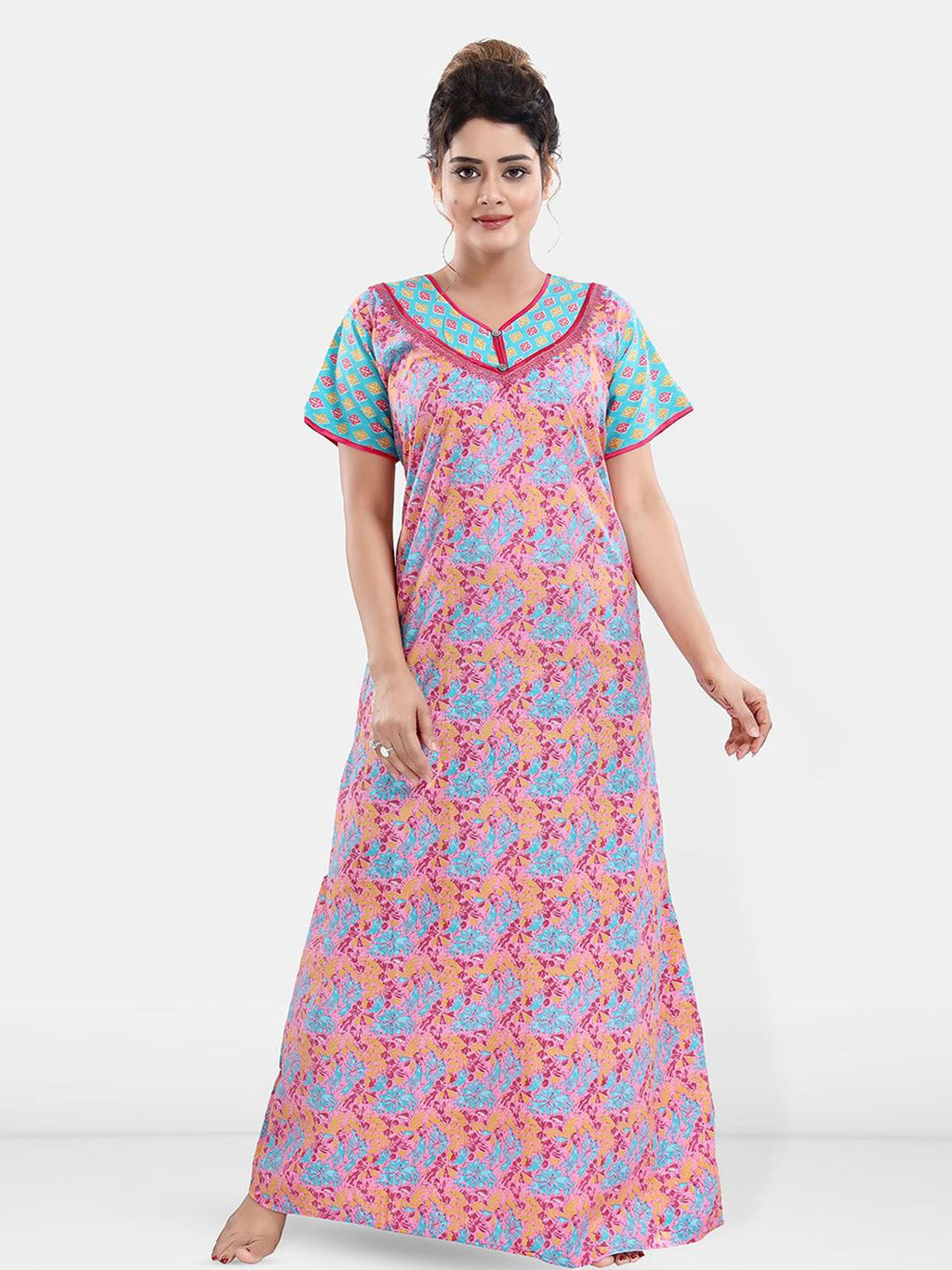 Be You Women Printed Pure Cotton Maxi Nightdress