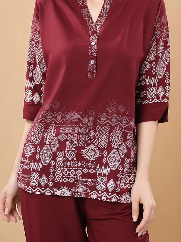 Women's Printed Mandarin Collar Tunic & Trouser Co-ord Set