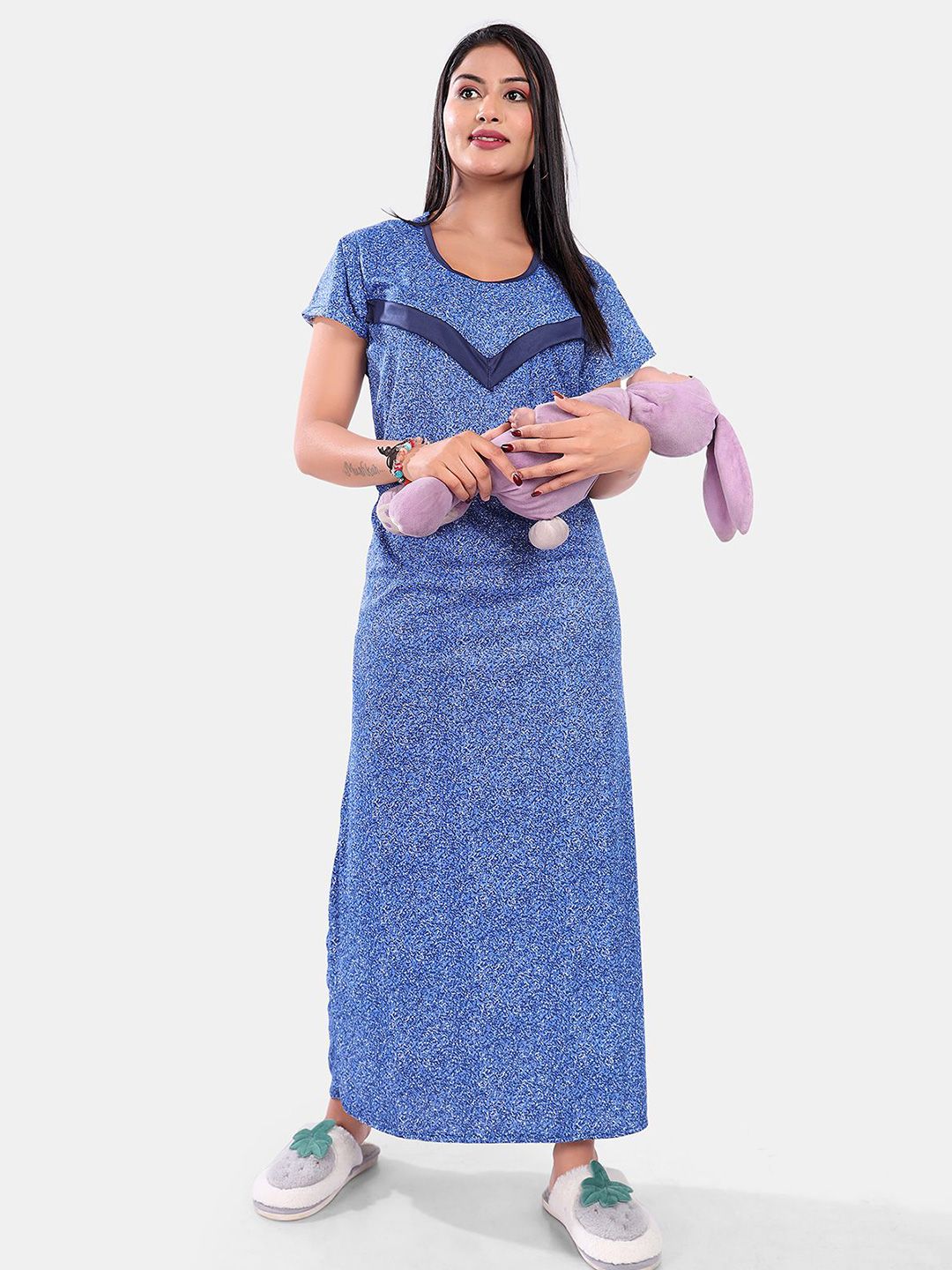 Be You Printed Satin Maternity Maxi Nightdress