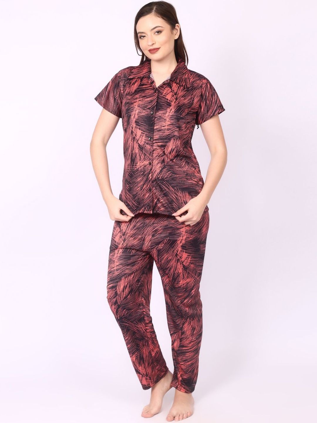 Women Abstract Printed Shirt & Pyjama Night suit