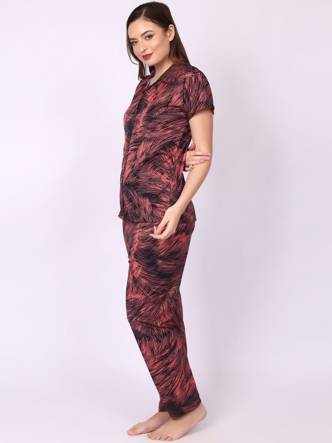 Women Abstract Printed Shirt & Pyjama Night suit