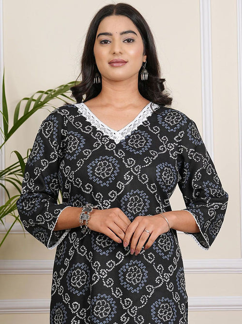 Bandhani Printed V-Neck Straight Kurta With Salwar