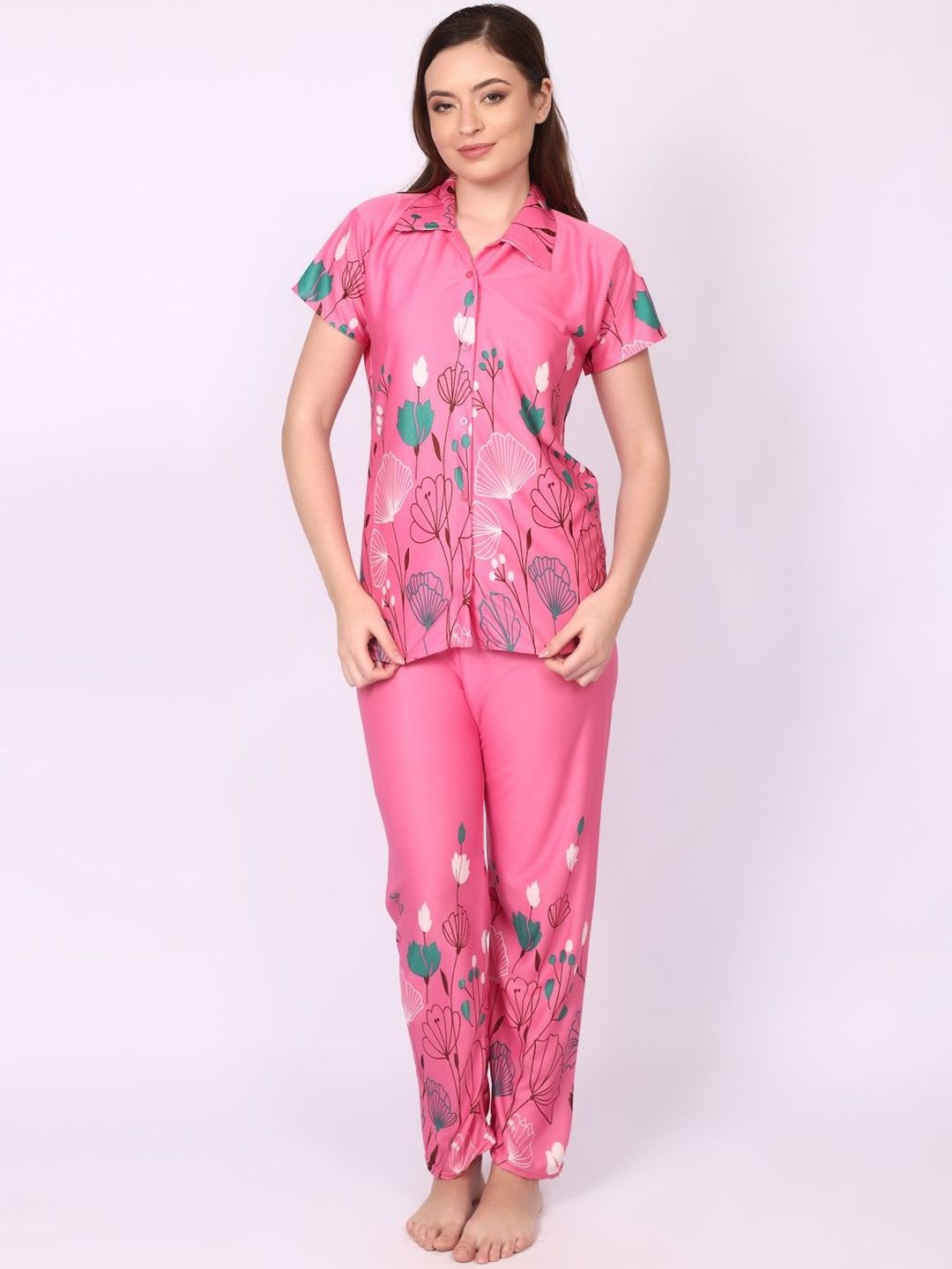 Be You Women Floral Printed Top & Pyjama Night suit