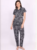 Be You Women Sarina Satin Abstract Print Top & Pyjama Night Suit