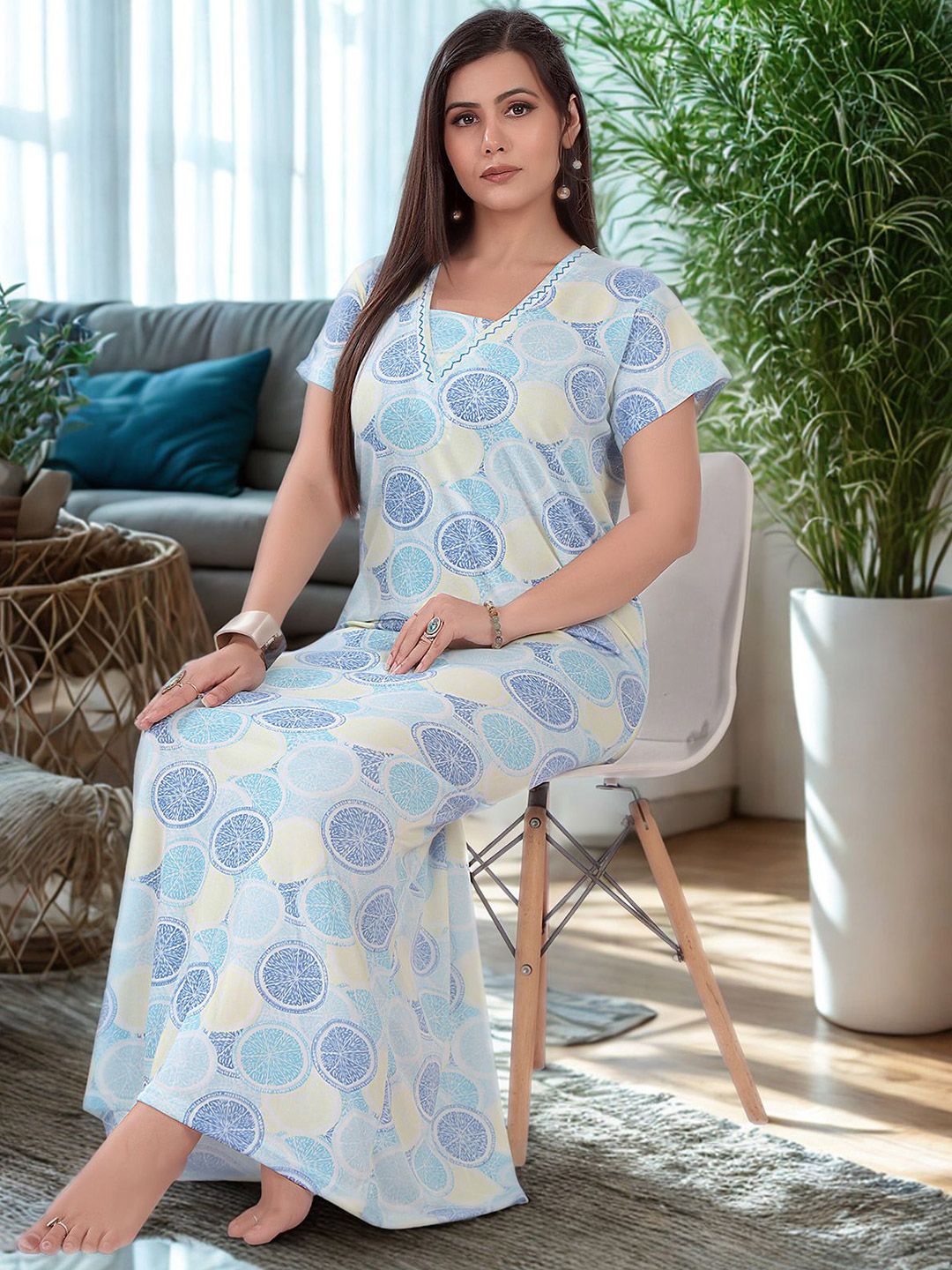 Be You Women Tropical Printed Maxi Sweat Nightdress