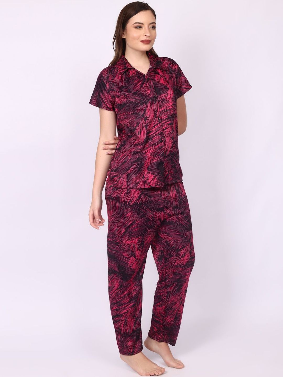 Women Abstract Printed Shirt & Pyjama Night suit