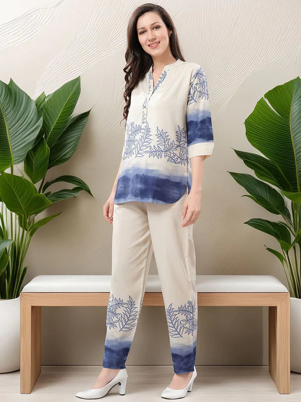 Beige & Indigo Tunic Co-ord Set