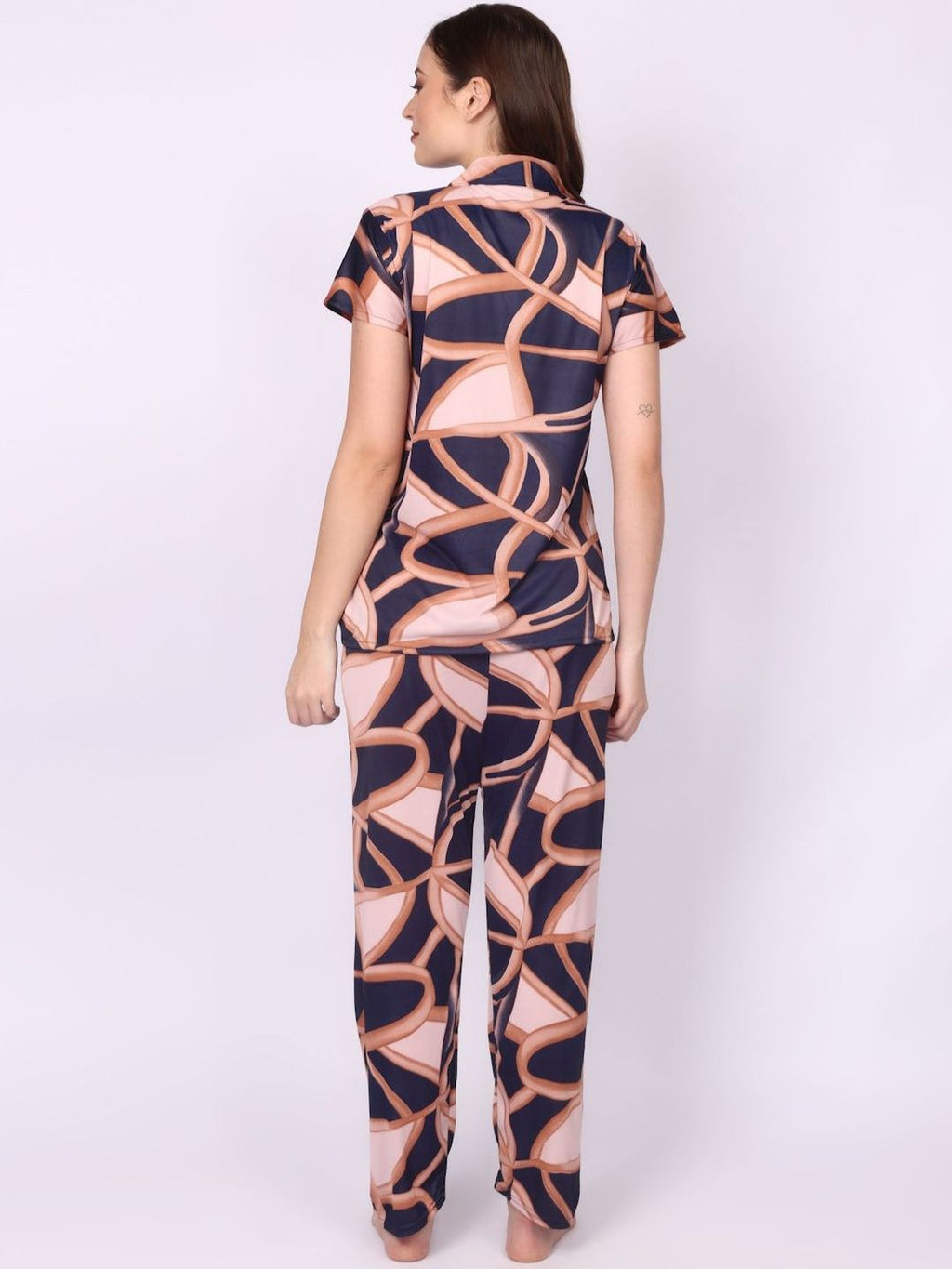 Women Satin Geomatric Print Printed Night suit